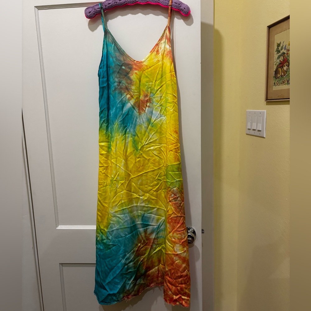 Love Tanjane Colorful Tie-Dye Slip Dress- silk